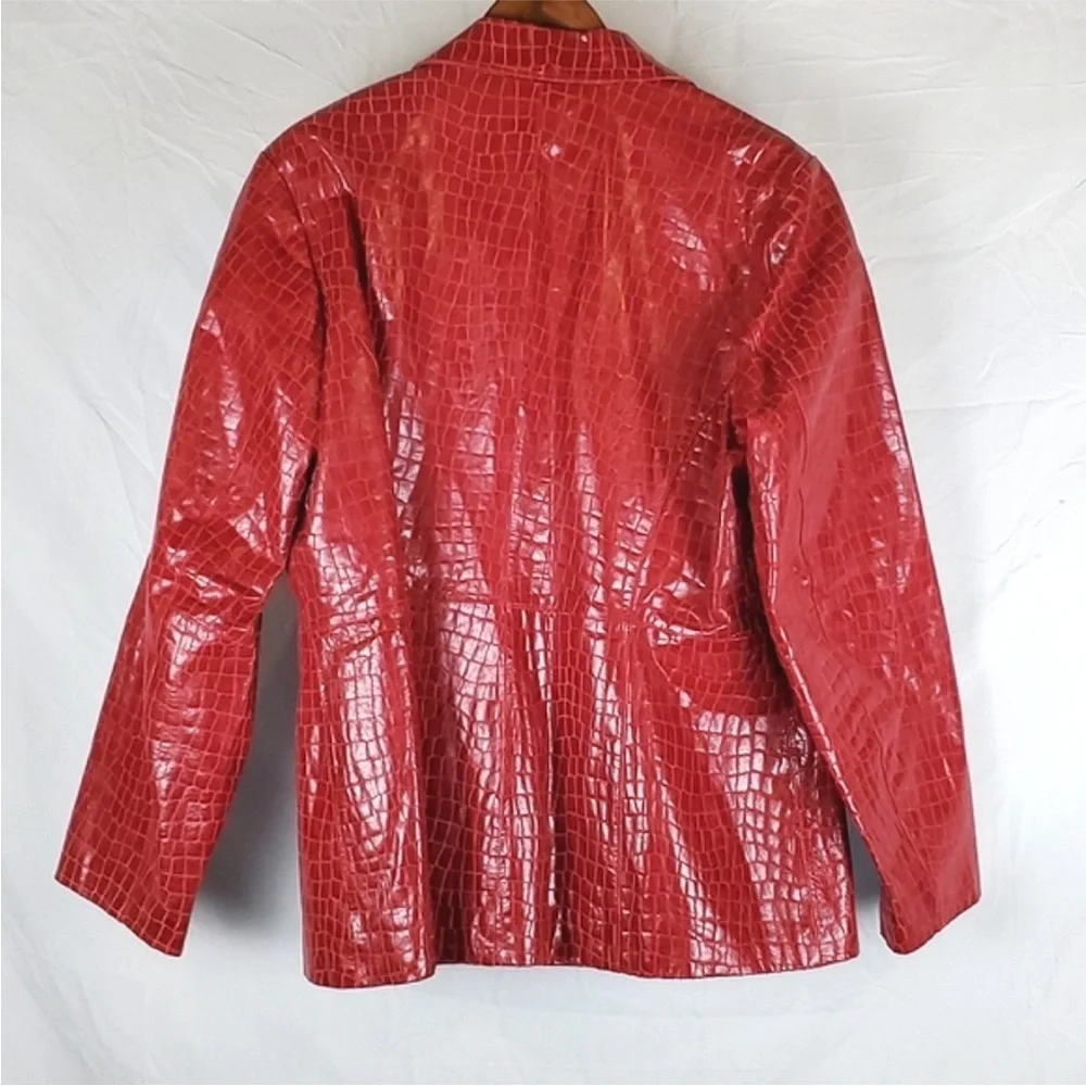 EUC- DIALOGUE XL RED LEATHER JACKET CROC- EMBOSSED - Picture 2 of 6
